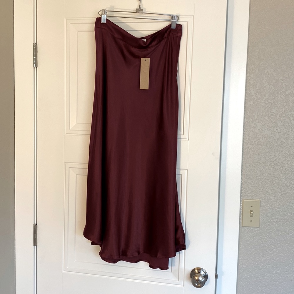 Burgundy silk midi skirt
